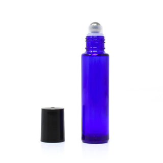 Blue Glass Roll-on Bottle 15 ml + Stainless Steel Ball/Black Cap